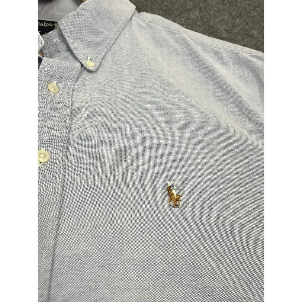 Polo Ralph Lauren Dress Shirt Mens 17.5 -34 Button Up Blue Solid Long Sleeve N53